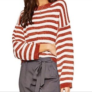 NWT Sadie & Sage Burnt Orange and Cream Striped Sweater Cropped Size La…